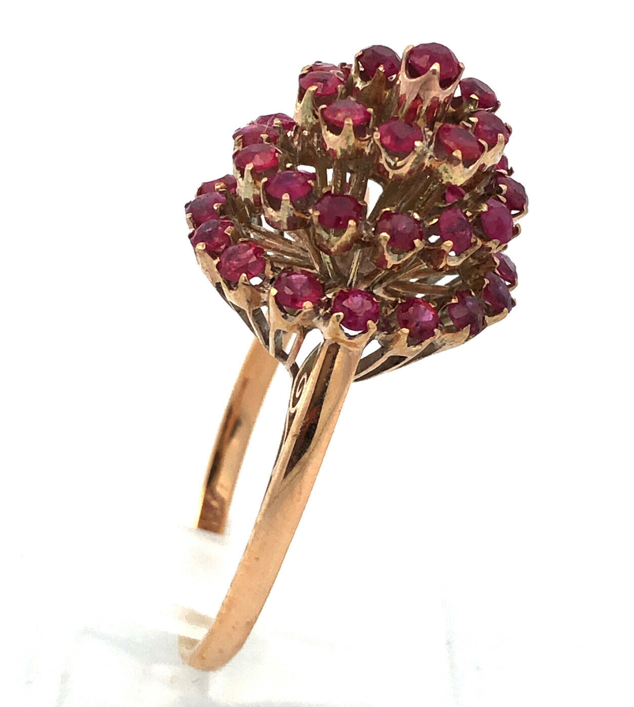 Vintage 10K Yellow Gold Ruby Cluster Swirl Princess Empire Cocktail Ring