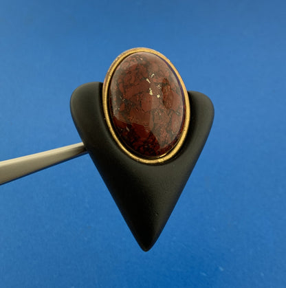 Vintage Modernist Red Jasper Black Resin Triangular Statement Clip On Earrings