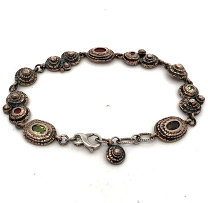 Vintage 925 Sterling Silver Oval multi gemstone Station Tennis Bracelet