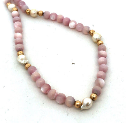 Estate 14K Yellow Gold Filled Baroque Pearl Lavender Quartz Beaded Necklace