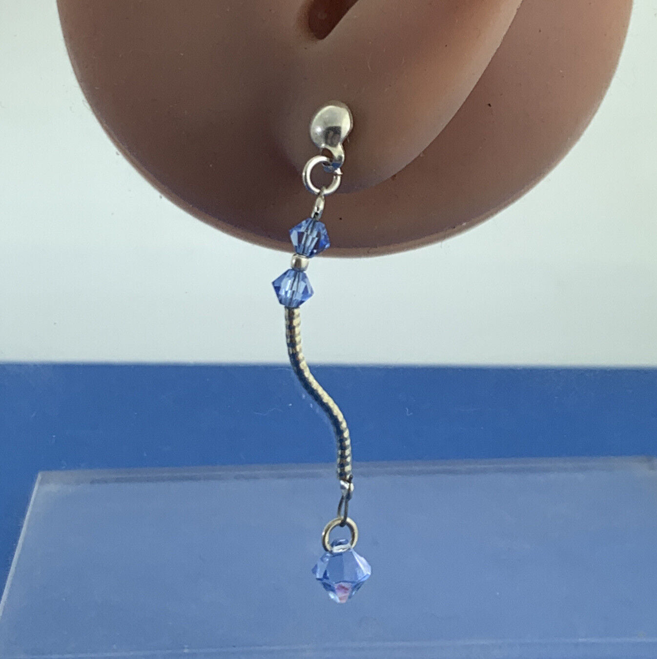 Fabaro 925 sterling silver blue glass bead dangle stud earrings