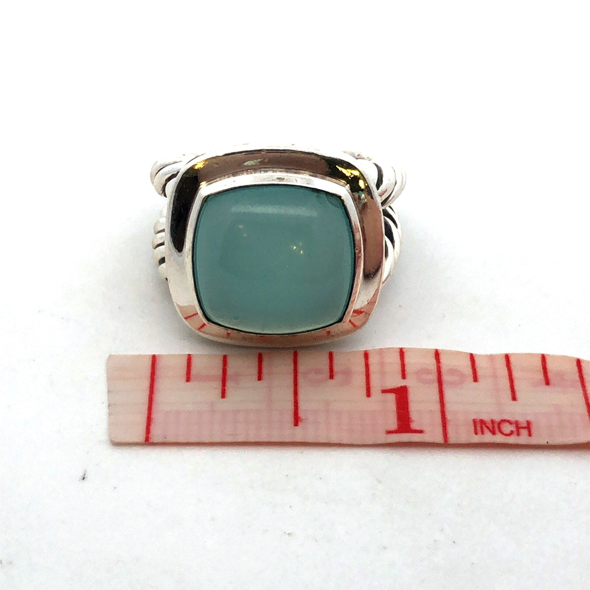 David Yurman 925 Sterling Silver Aqua Chalcedony Square Albion Statement Ring
