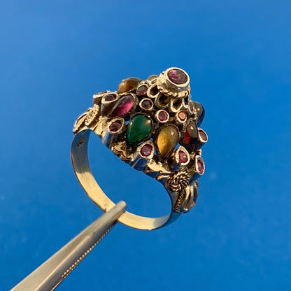 Gorgeous 14k Yellow Gold Round Ruby Multi-Stone Towering Cluster Ring Size 7.5
