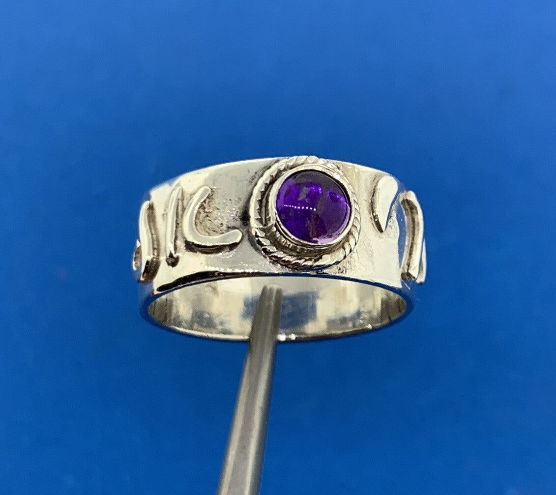 Designer Sterling Silver 925 Amethyst Cabochon February Band Cocktail Ring
