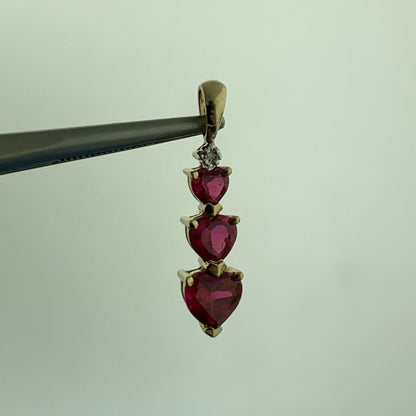 10K Yellow Gold Ruby Diamond Heart Trio Birthstone Anniversary Infinity Pendant