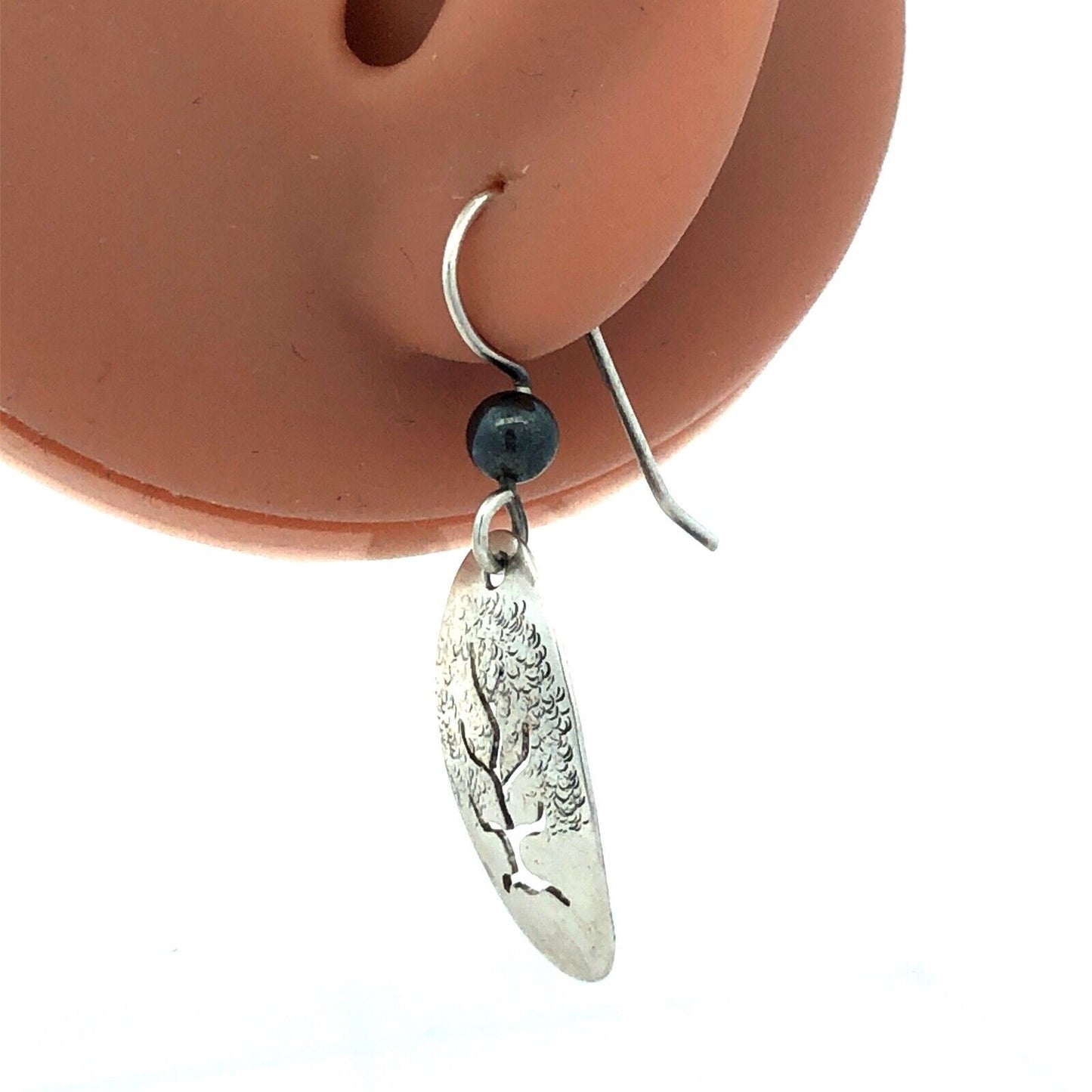 Native American Picto 925 Sterling Silver Hematite Tree Of Life Dangle Earrings