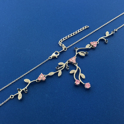 Exquisite Sterling Silver 925 Blue Pink White CZ Floral Scroll Drop Necklace