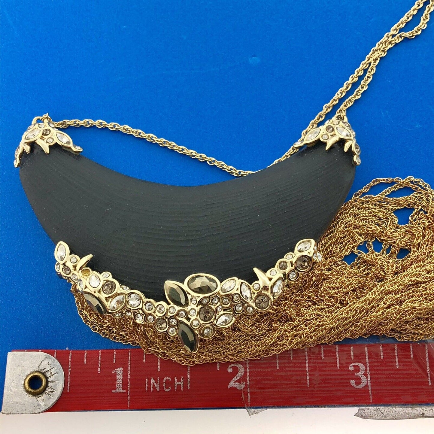 Alexis Bittar Swarovski Crystal Black Resin Gold Chain Statement Necklace Box