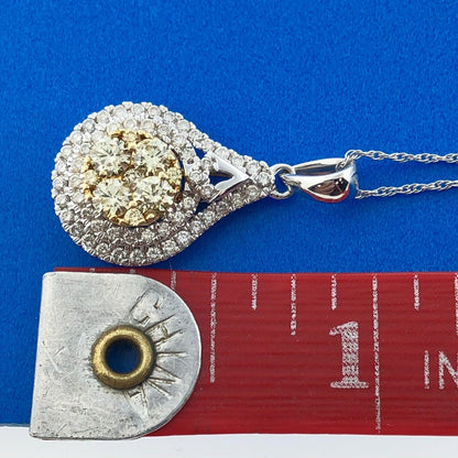 Royal 14K White Yellow Gold Canary White Diamond Double Halo Pear Pendant