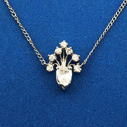 Vintage Designer 14K White Gold Pear Diamond Solitaire Accents Pendant Necklace