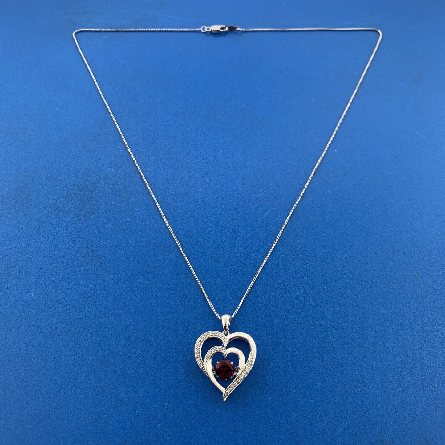 Designer Sterling Silver Red Spinel Diamond Accent Double Heart Pendant Necklace