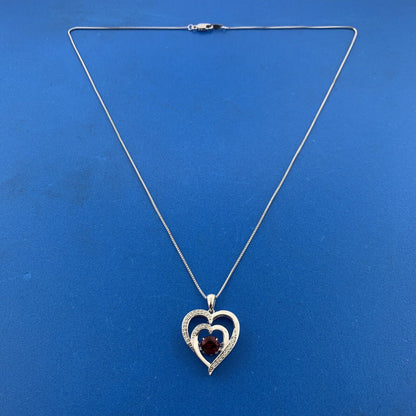 Designer Sterling Silver Red Spinel Diamond Accent Double Heart Pendant Necklace