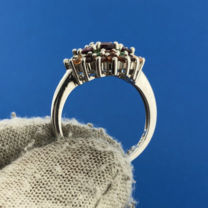Sterling Silver Pink Tourmaline Peridot Citrine Cluster Cocktail Ring