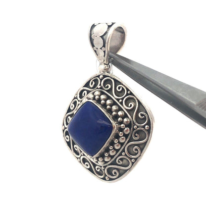 Designer BA 925 Sterling Silver Square Lapis Lazuli Scroll Statement Pendant