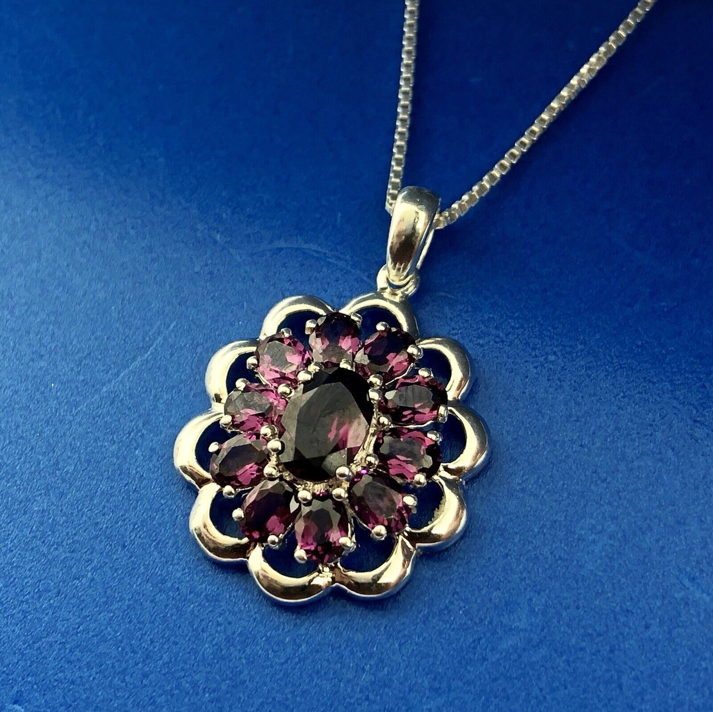 Designer Sterling Silver 925 Purple Cubic Zirconia CZ Flower Cluster Necklace