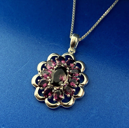 Designer Sterling Silver 925 Purple Cubic Zirconia CZ Flower Cluster Necklace
