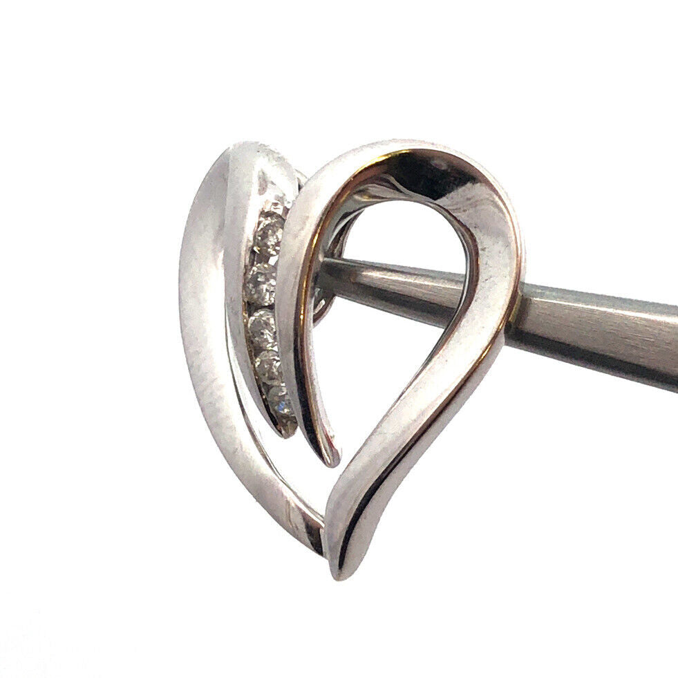 Designer 14K White Gold Round Diamonds Heart Shaped Valentines Love Pendant