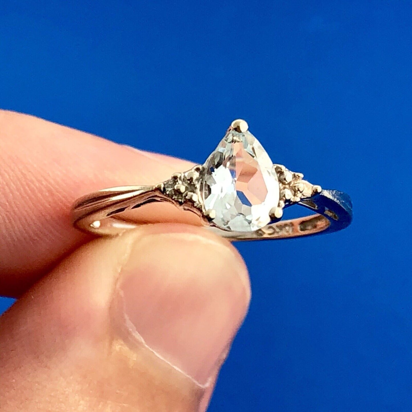 Designer 10K White Gold Blue Tourmaline Diamond Anniversary Cocktail Ring