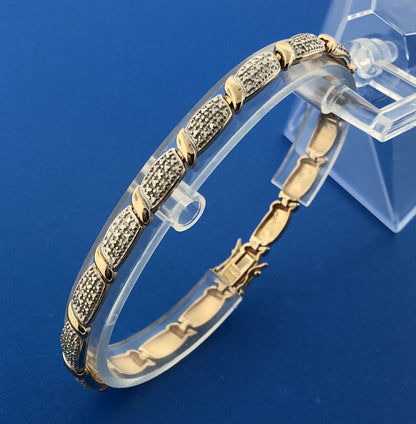 Classic Sterling Silver 925 Vermeil Two Tone Diamond Statement Tennis Bracelet