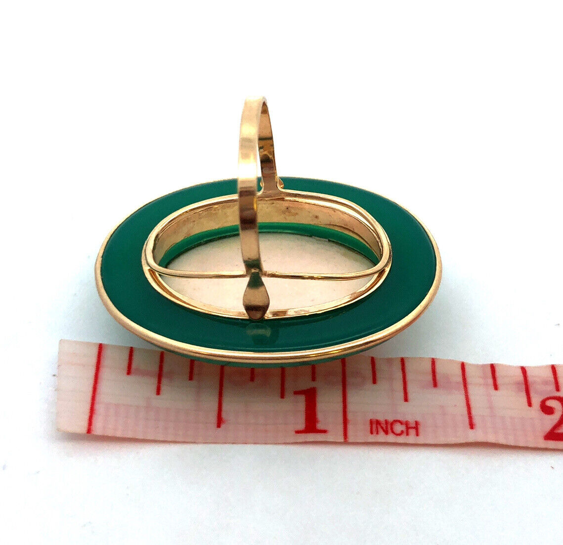 Designer Italy 14K Yellow Gold Oval Green Jade Pink Cameo Statement Ring