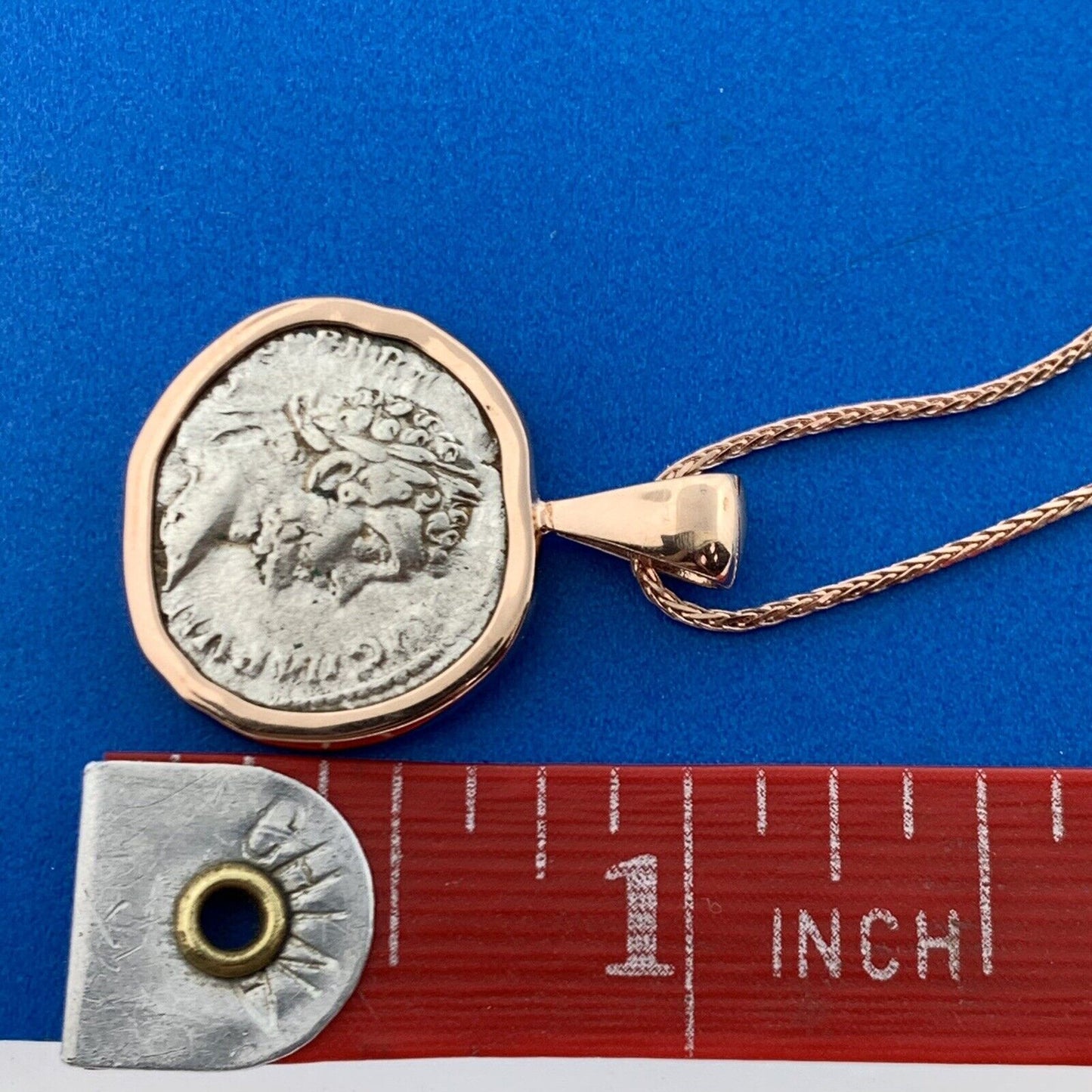 14k Rose Gold Antoninus Pius Winged Victory Roman Denarius Coin 24" Necklace