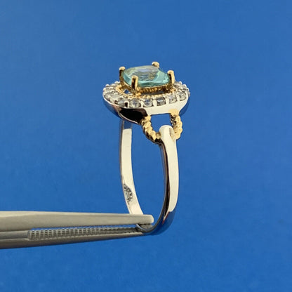 Designer Sterling Silver 925 Blue Topaz Cubic Zirconia Halo Engagement Ring