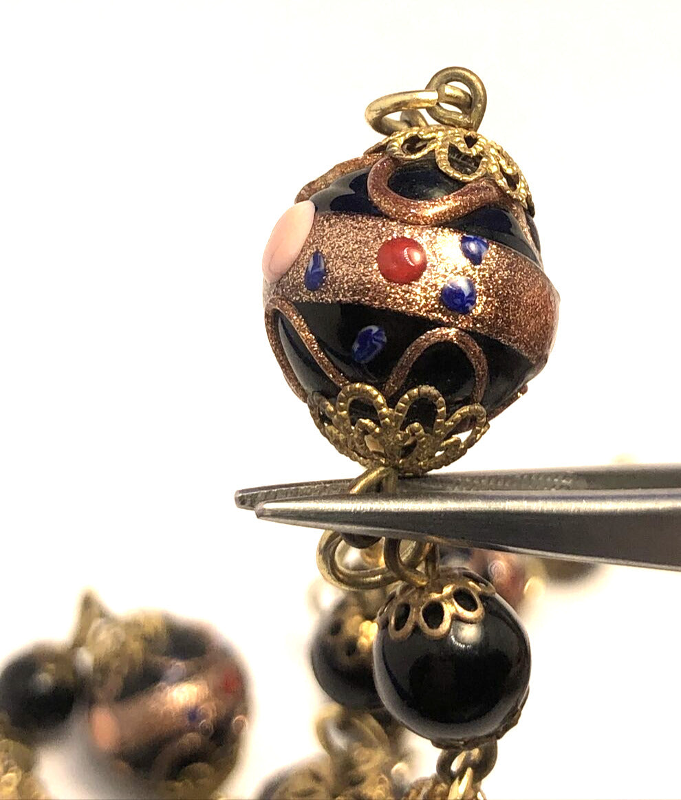 Vintage Murano Venetian Copper Cobalt Glass Bead Gold-Tone Statement Necklace