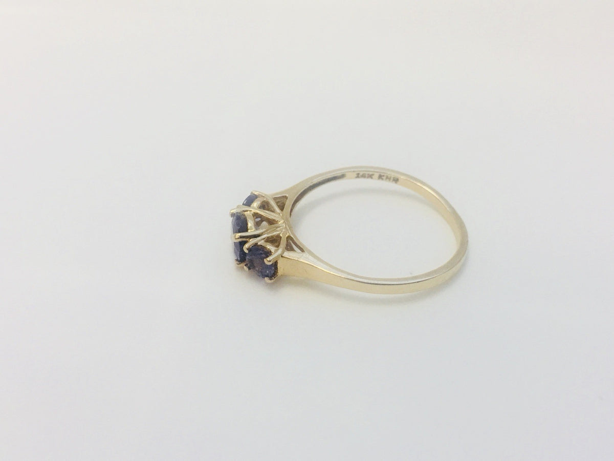 14K Yellow Gold Tanzanite Trio Bridal Anniversary Cocktail Ring