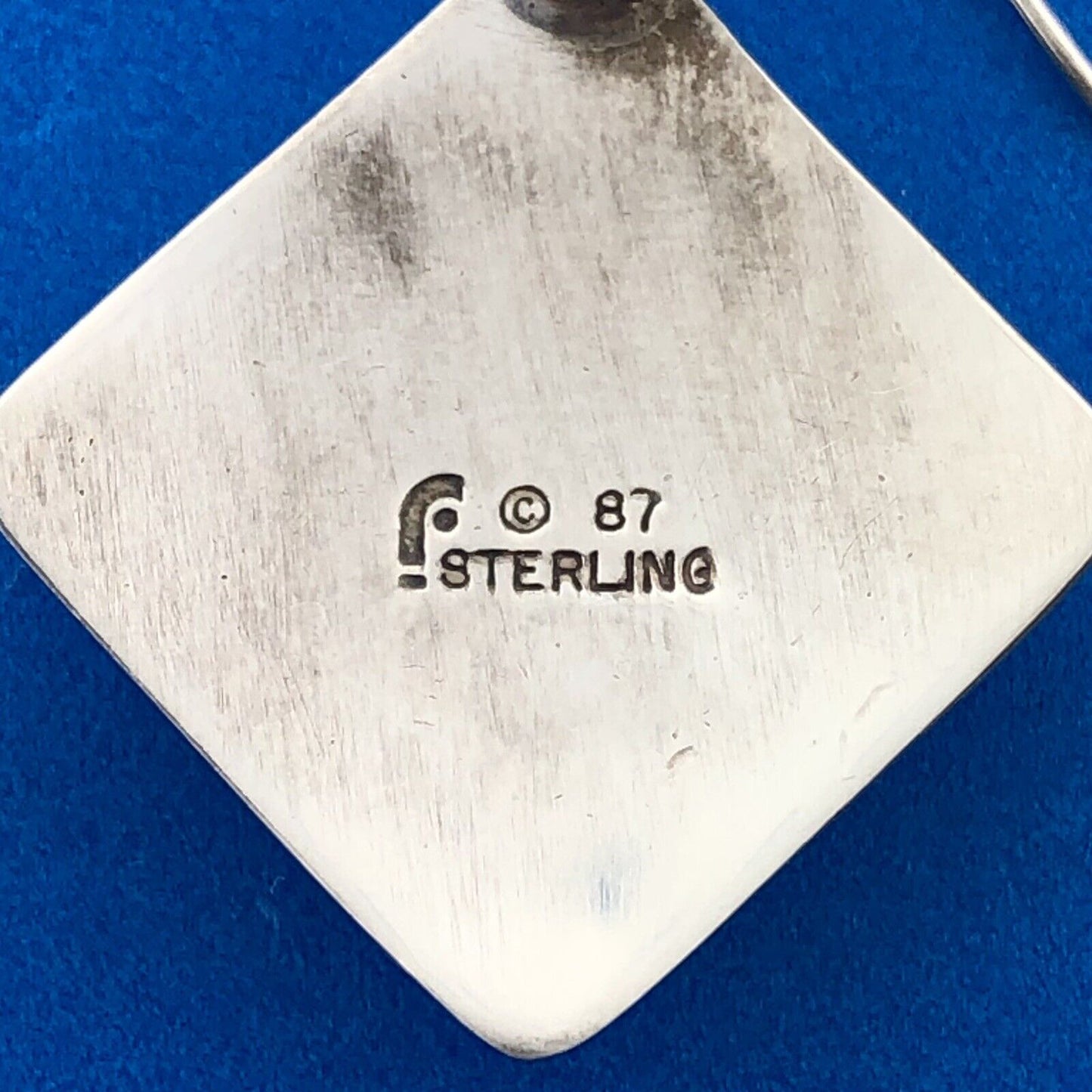 Lovely Sterling Silver 925 Cabochon Gray Lace Agate Square Dangle Hook Earrings