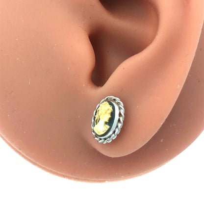 Designer CARLA 925 Sterling Silver Oval Grey Cameo Stud Earrings