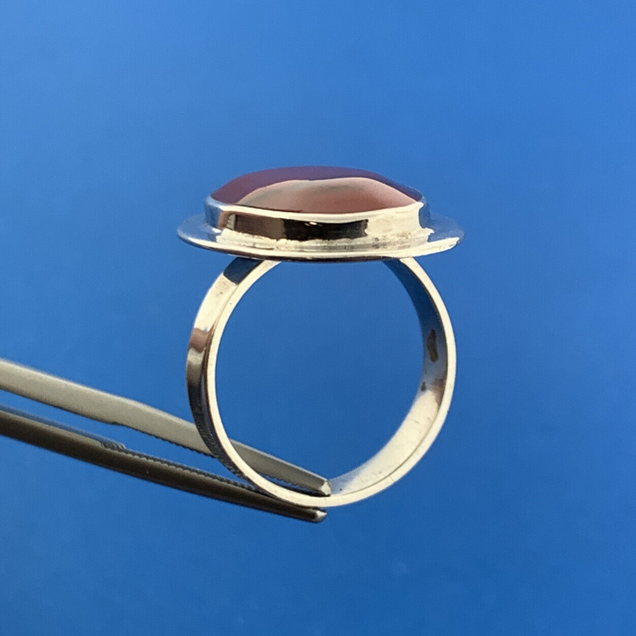 Vintage ATI Mexico 925 Sterling Silver Banded Agate Cabochon Finger Ring