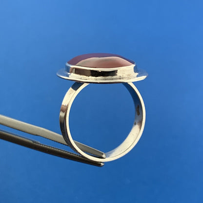 Vintage ATI Mexico 925 Sterling Silver Banded Agate Cabochon Finger Ring