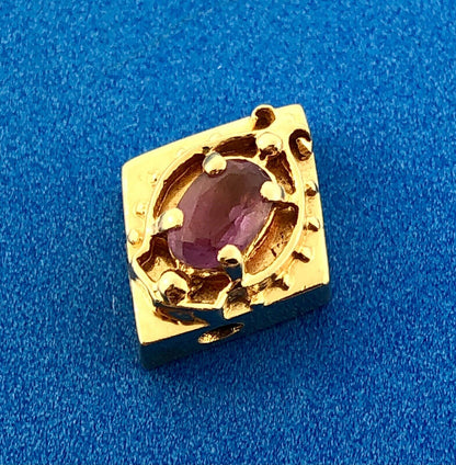 Retro 14K Yellow Gold Oval Amethyst Scroll Diamond Shaped Slide Bracelet Charm