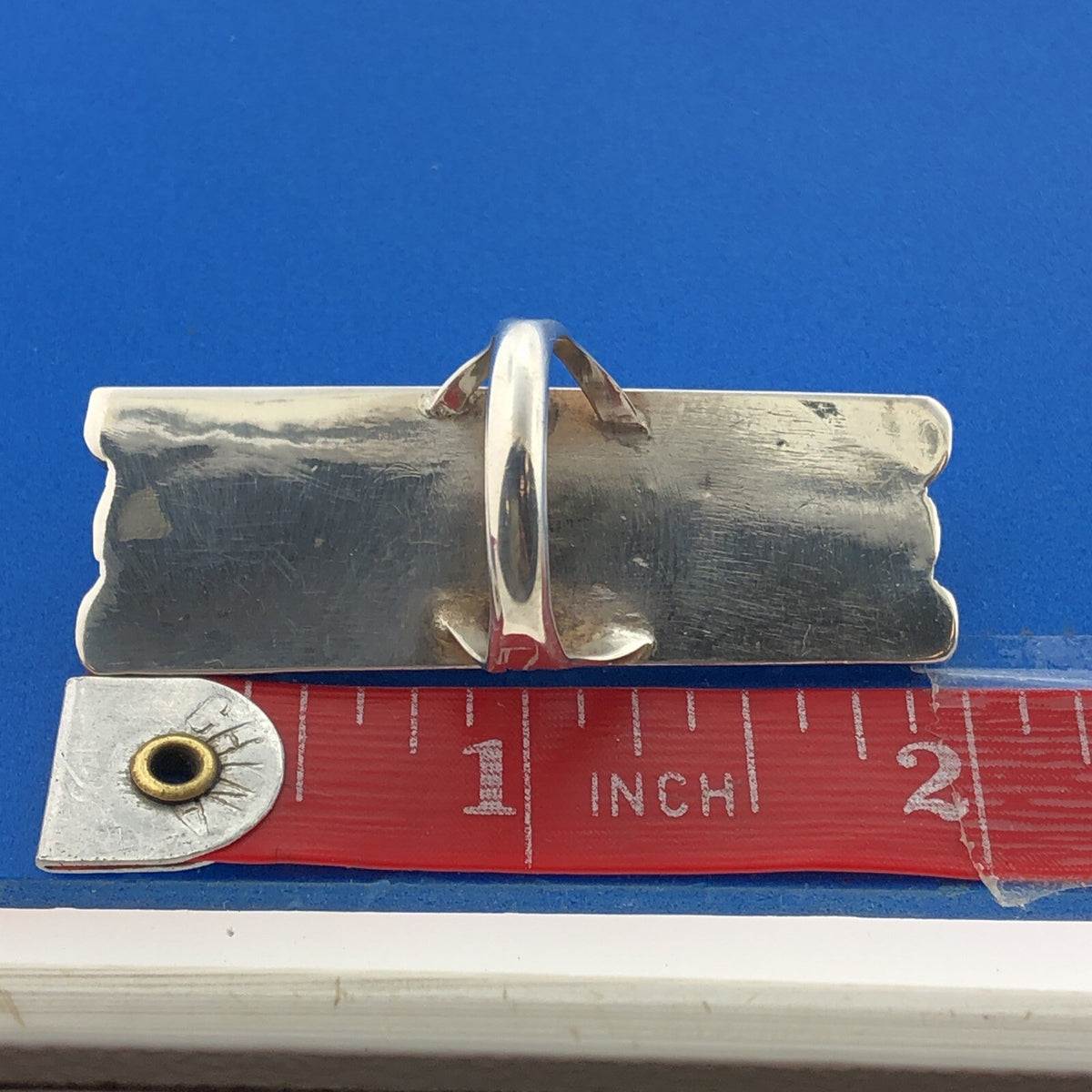 Native American Artisan Sterling Silver Coral Turquoise Rectangle Statement Ring