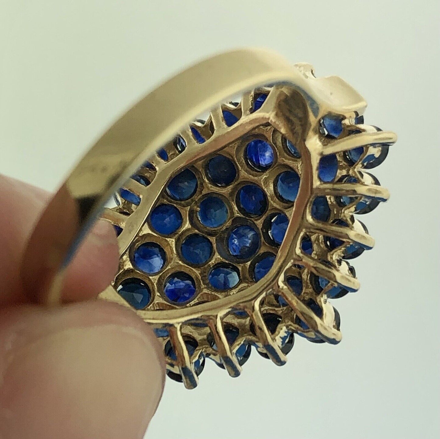 Modernist 10K Yellow Gold Sapphire Cluster September Anniversary Dome Ring