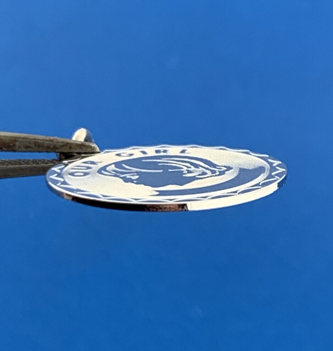 Vintage 925 Sterling Silver Our Girl Textured Engravable Bracelet Circle Charm