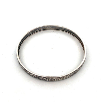 Vintage 925 Sterling Silver Floral Vine Etched Bangle Bracelet
