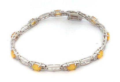 Designer FAS 925 Sterling Silver Yellow Opal Diamond Accent Tennis Bracelet