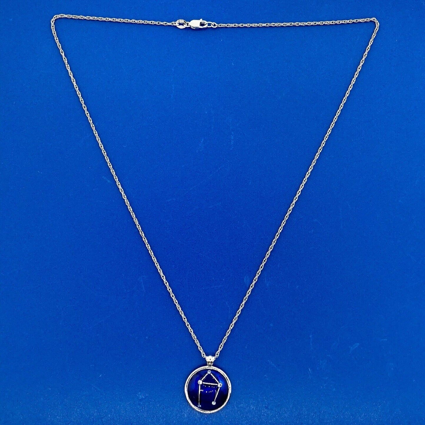 BGE Sterling Silver 925 Blue Enamel Cubic Zirconia LIBRA Constellation Necklace