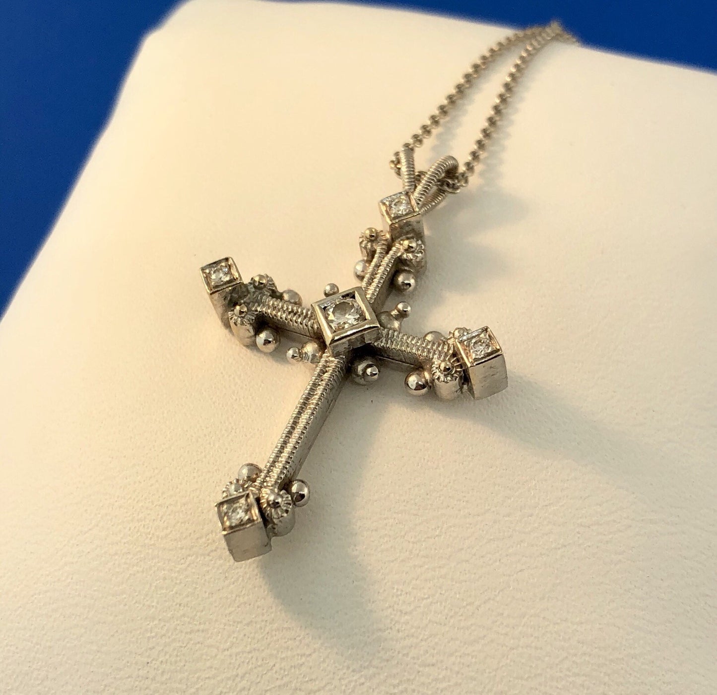 Eli Jewels 18K White Gold Diamond Aegean Collection Statement Cross Necklace