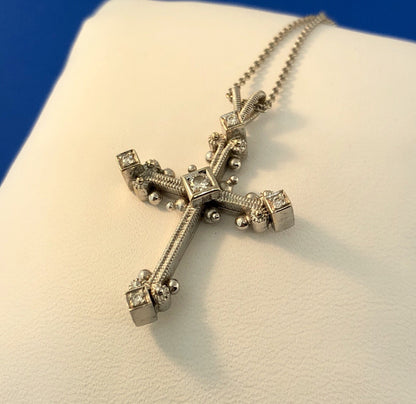 Eli Jewels 18K White Gold Diamond Aegean Collection Statement Cross Necklace