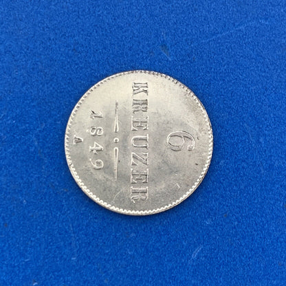 1849 A Austria Billon Silver .4375 Fine 6 Kreuzer Franz Joseph 1 Uncirculated