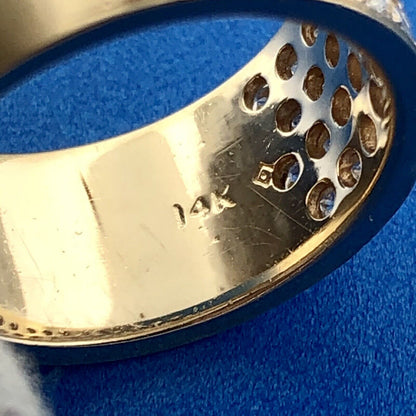 Stunning 14k Yellow Gold Round Cut Diamond Set Cigar Band Ring Size 5.5