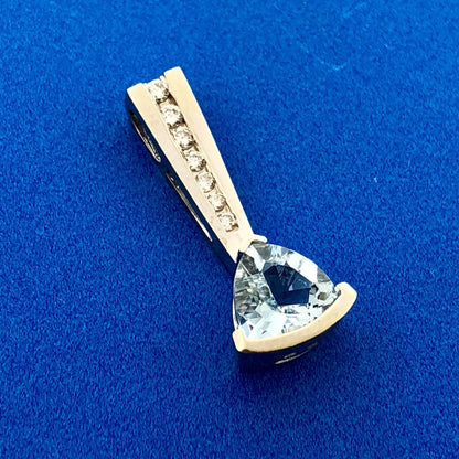 Designer MA 14K White Gold Trillion Cut Swiss Blue Topaz Diamond Accent Pendant