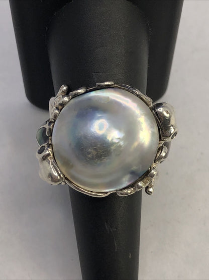 Designer GSJ 925 Sterling Silver Mother of Pearl Black Onyx Gecko Statement Ring