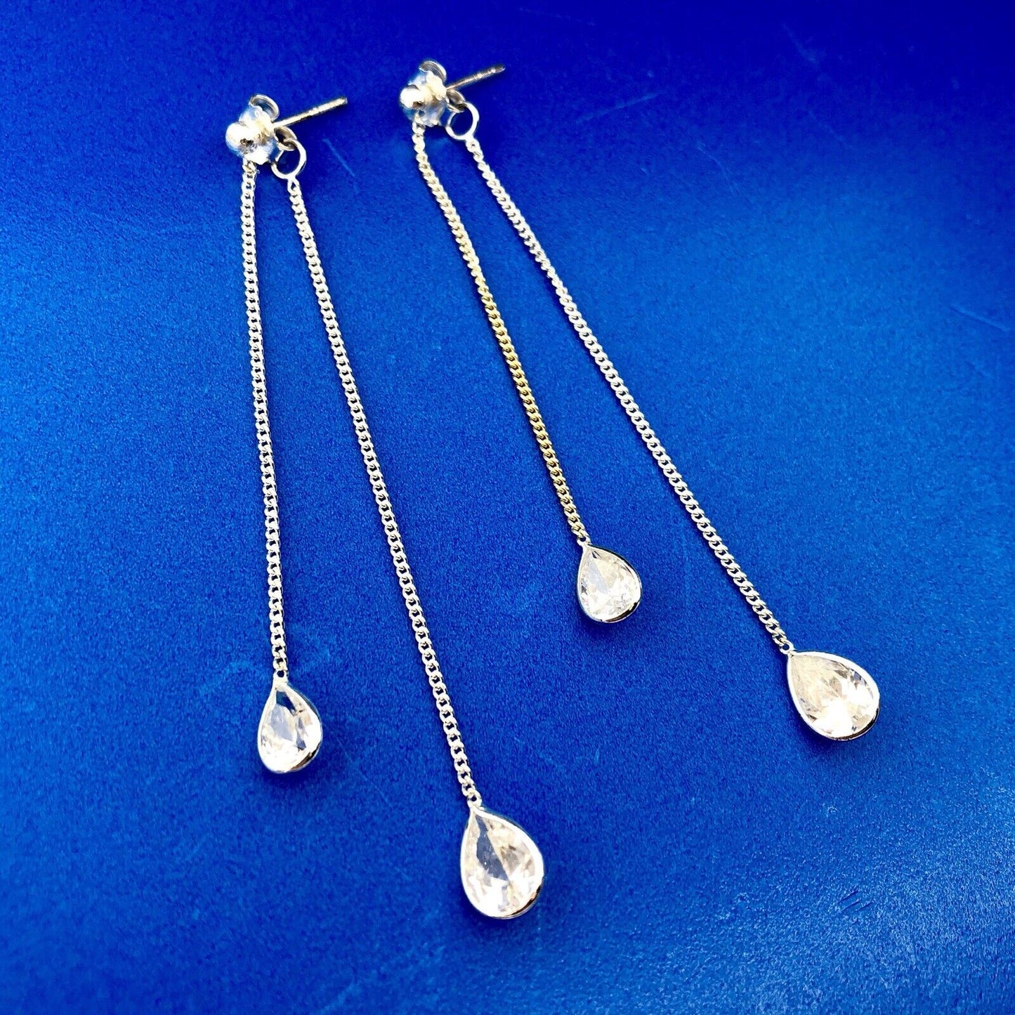 Designer CIJ Sterling Silver 925 Cubic Zirconia CZ Double Drop Dangle Earrings