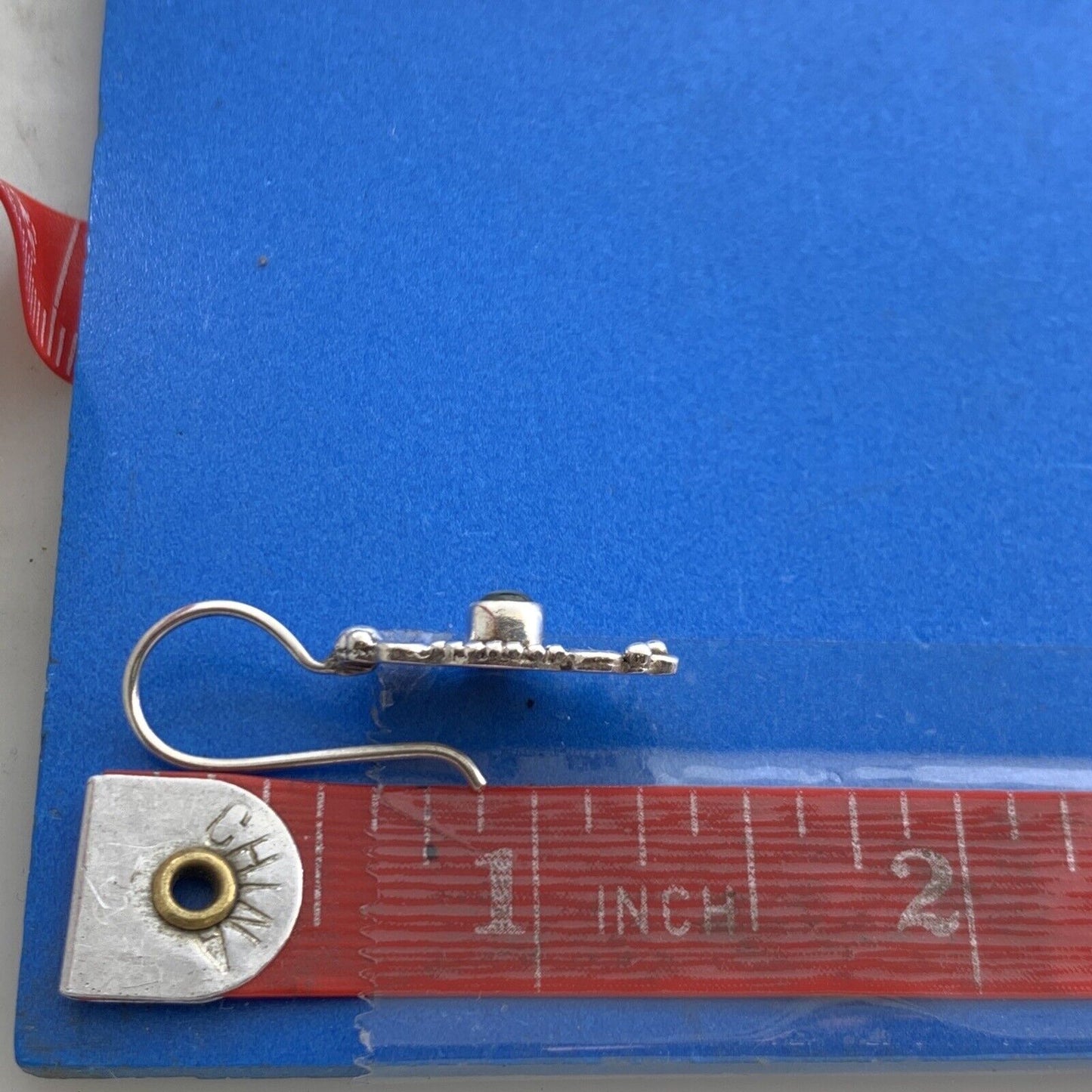 Estate 925 Sterling Silver Peridot Cabochon Bead & Scroll Dangle Earrings