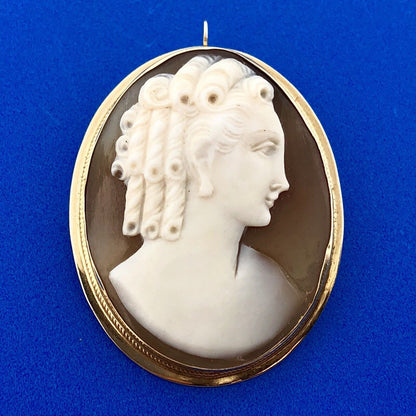 Victorian 14K Yellow Gold Oval Carved Cameo Pin Brooch Option Pendant
