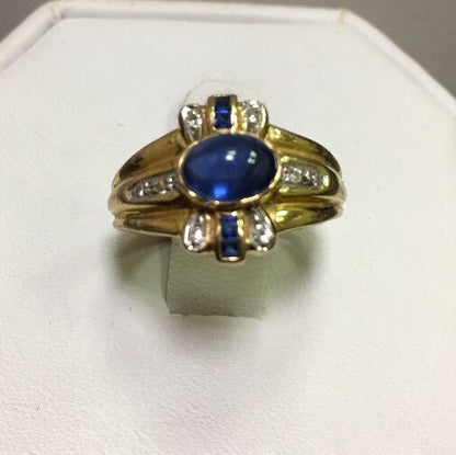 Modern 14k Yellow Gold Sapphire and Diamond Accent Ring