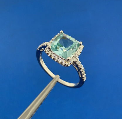 Designer SW China Sterling Silver Tourmaline Cubic Zirconia Halo Cocktail Ring